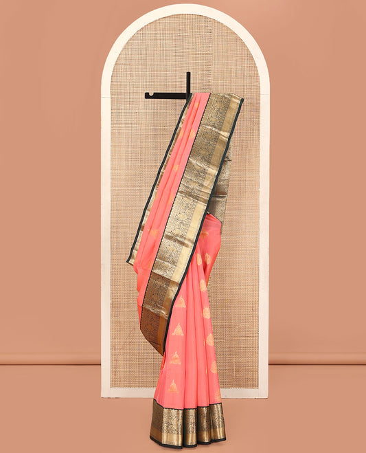 Pink Vasundhara Lite Silk Mix Saree, Woven with Zari Buttas on Its Body, Complemented by a Contrast Border of Kamalam, Neli, and Iruthalai Pakshi Designs, Gracefully Embellished Pallu, and Paired with a Contrast Blouse