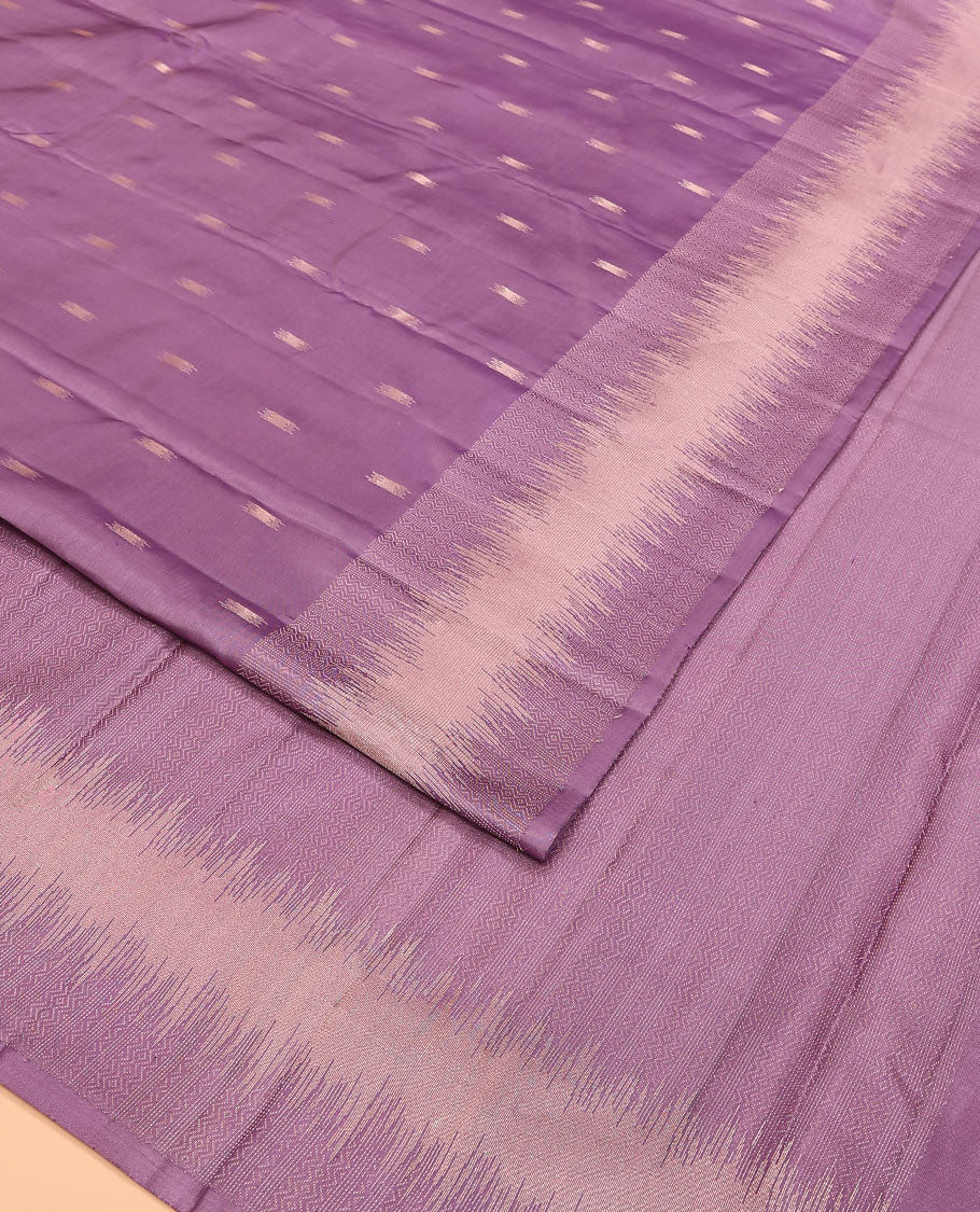 Purple zari buttas Vasundhara silk saree, self-border, and pallu of geometric designs