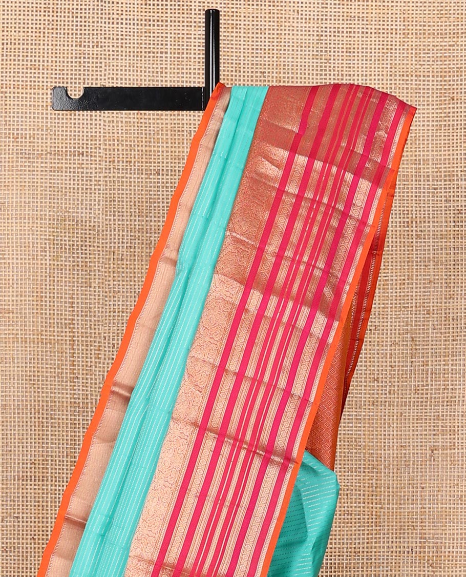 Blue zari design silk saree, contrast ganga jamuna border of thilakam mokku,muthu,mayil, cross kamalam & neli design & jaal pallu