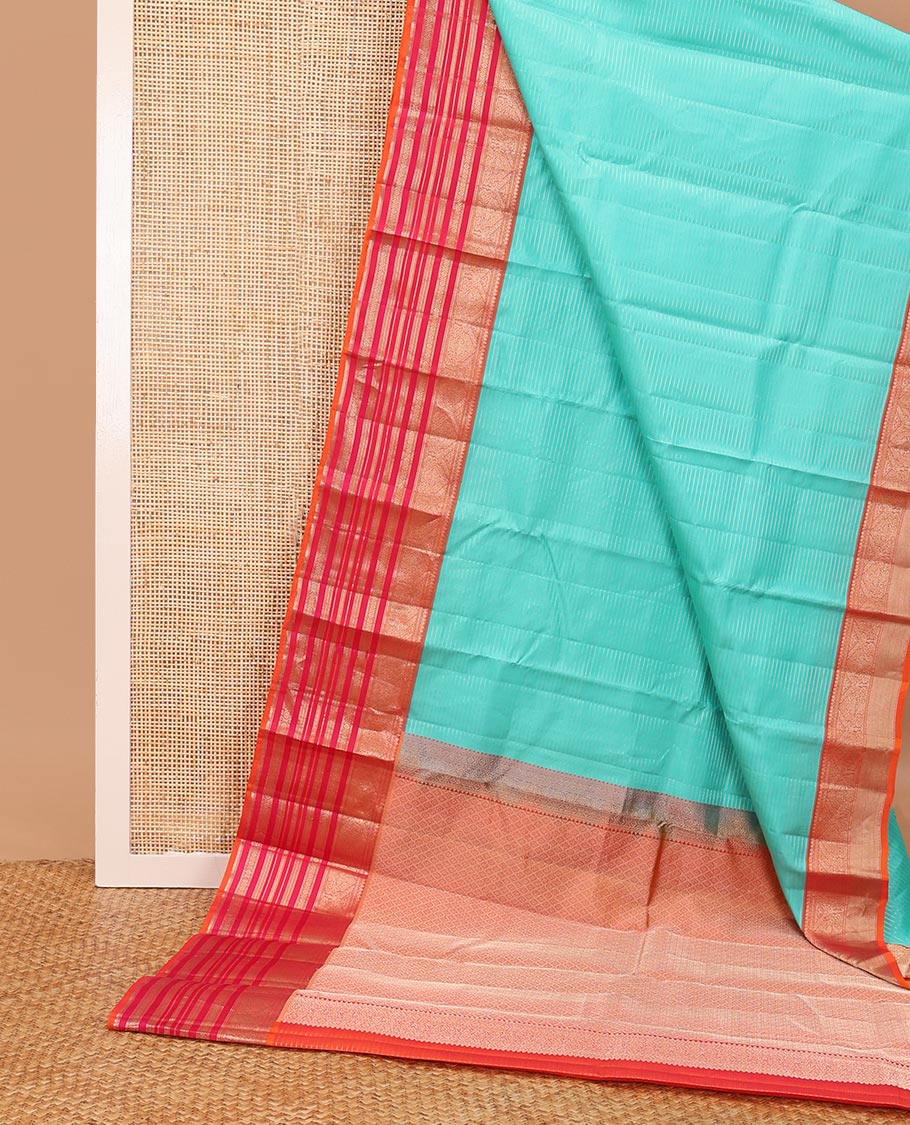 Blue zari design silk saree, contrast ganga jamuna border of thilakam mokku,muthu,mayil, cross kamalam & neli design & jaal pallu