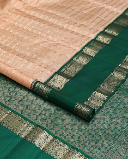 Sandal zari design silksaree, contrast rettai pettu border of thilakam mokku,kathir & kodi visiry designs & ogee-patterned pallu