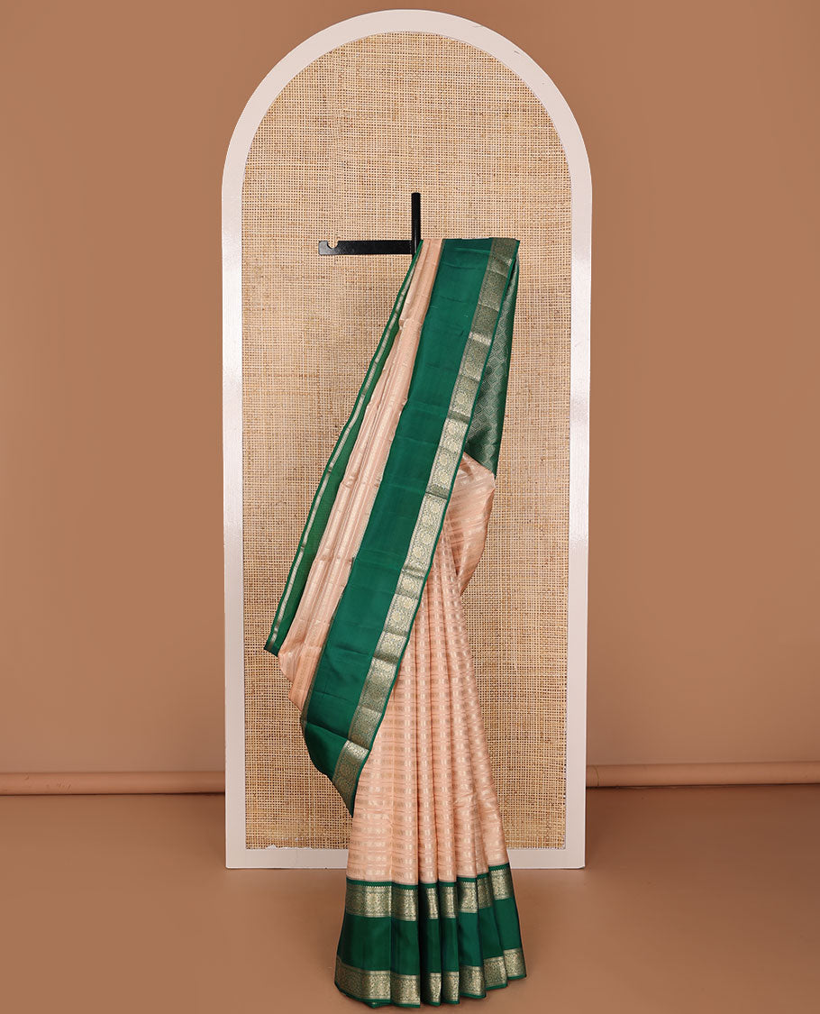 Sandal zari design silksaree, contrast rettai pettu border of thilakam mokku,kathir & kodi visiry designs & ogee-patterned pallu