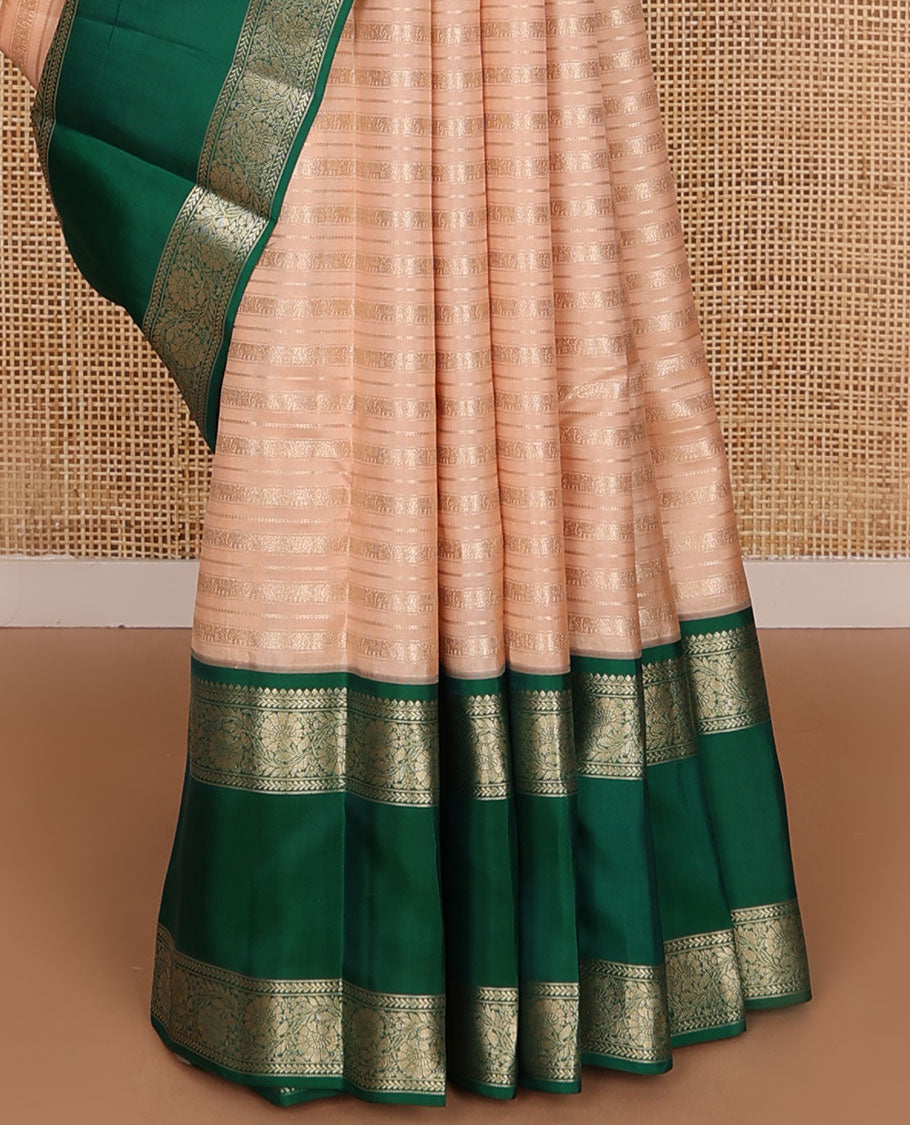 Sandal zari design silksaree, contrast rettai pettu border of thilakam mokku,kathir & kodi visiry designs & ogee-patterned pallu