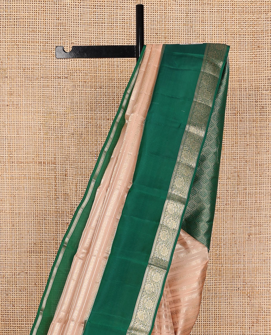 Sandal zari design silksaree, contrast rettai pettu border of thilakam mokku,kathir & kodi visiry designs & ogee-patterned pallu