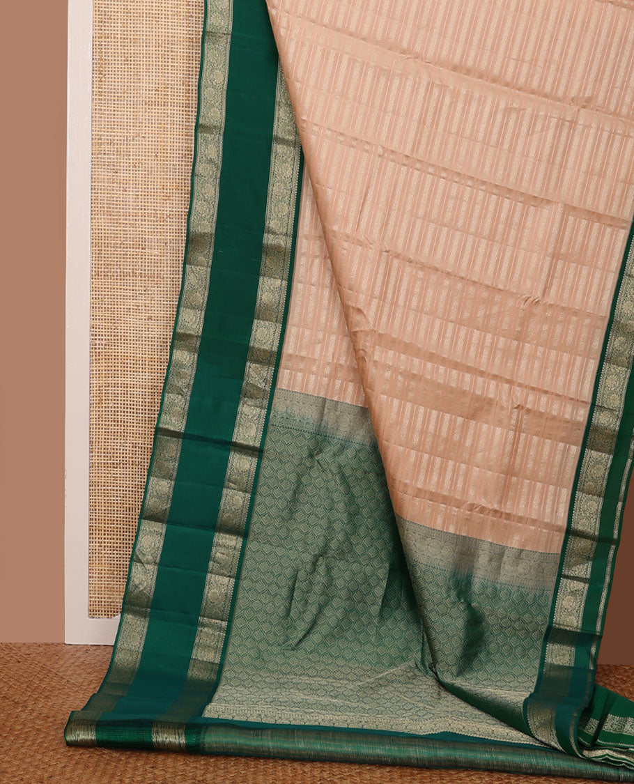 Sandal zari design silksaree, contrast rettai pettu border of thilakam mokku,kathir & kodi visiry designs & ogee-patterned pallu