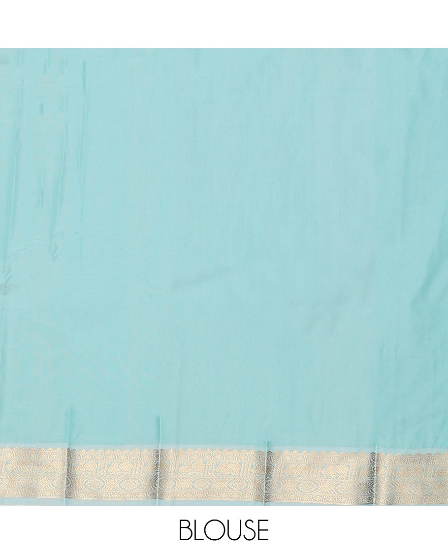 Blue Budget Silk Saree Finely Crafted with Zari Stripes and Buttas, Highlighted with a Contrast Traditional Zari  Border, Subtly Woven Pallu, and Paired with a Contrast Blouse