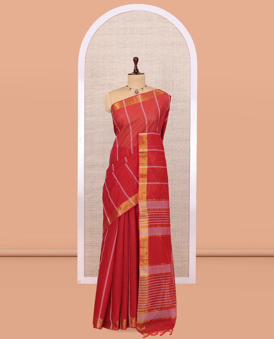 Red Jute Cotton Saree