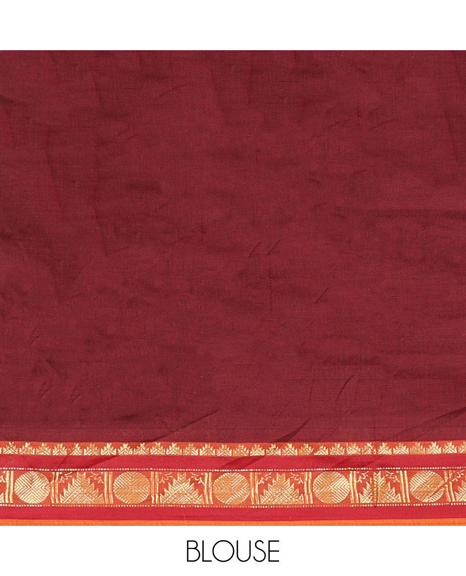 light grey poly cotton saree with contrast temple border & striped pallu