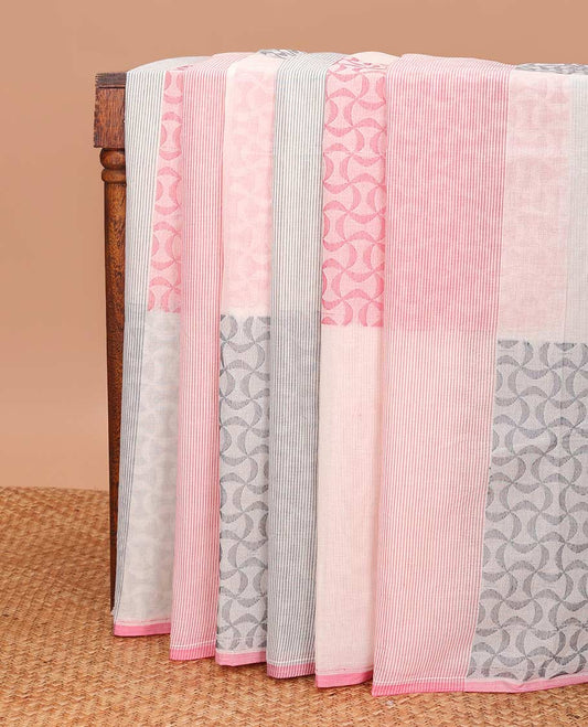 Borderless multi-color jaal patterned gird buttas Coimbatore cotton saree, pallu of geometric motifs