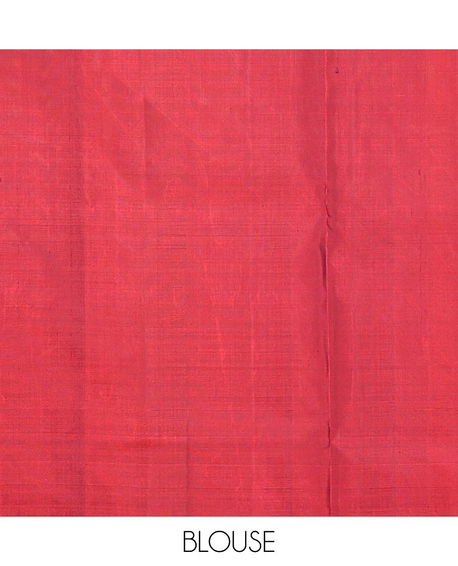 Borderless red zari buttas soft silk saree, zari woven pallu of traditional designs