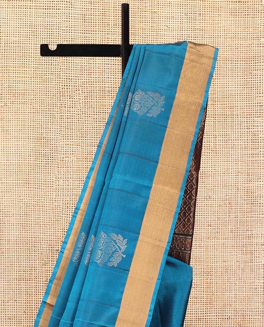 Blue Mayuri Lite Silk Mix Saree, Sparsely Woven with Zari Buttas on Its Body, Highlighted by Zari Bavanji Border, Complemented by a Contrast Pallu of Jaal Designs, and Paired with a Contrast Blouse