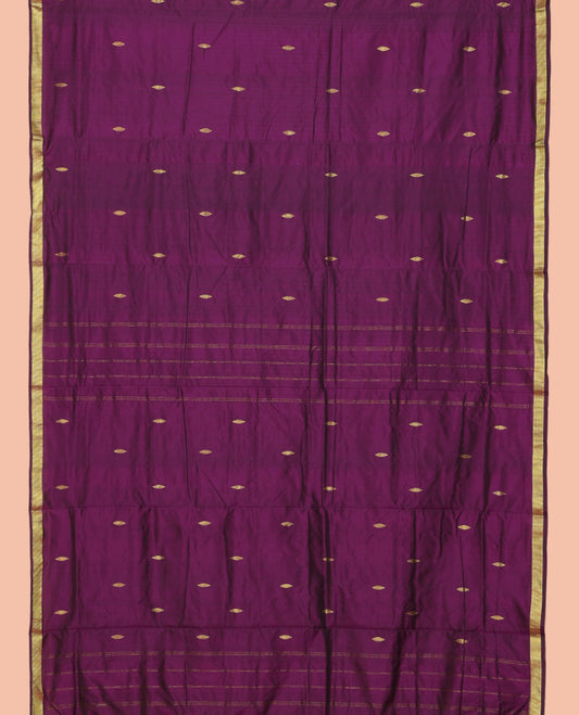 Purple Nine-Yard Saree, Adorned with Buttas, a Zari Border, Pallu of Buttas and Stripes, and No Blouse