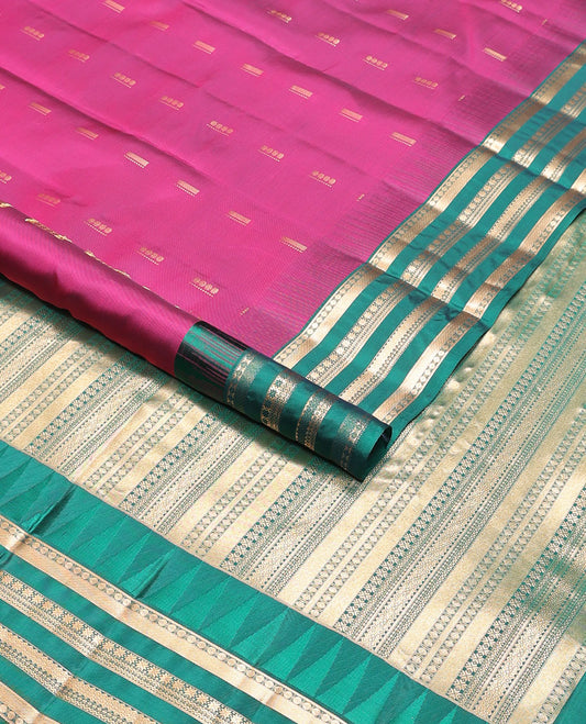 Pink buttas vasundhara elite silk saree with contrast traditional design pallu & intricate zari design pallu
