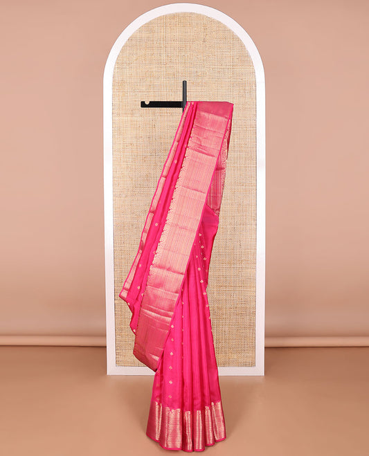 Dark pink buttas vasundhara elite silk saree with self zari design border & argyle design pallu