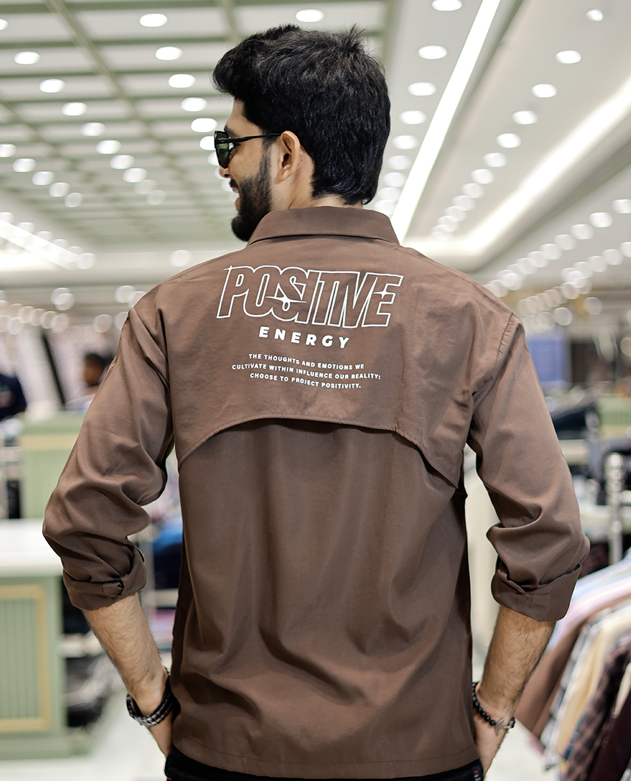 Brown Poly-Blended Back Flap Casual Shirt