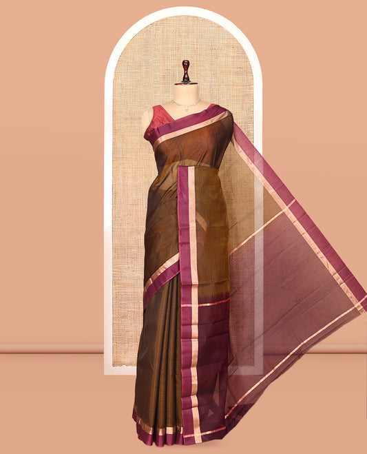 Brown Plain Silk Cotton Saree