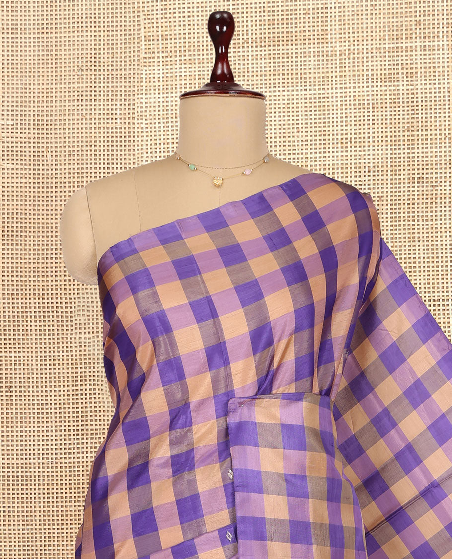 Borderless Multi-Color Checked Banana Pith Saree, Woven with Buttas, a Self-Pallu of Stripes and Buttas, and a Contrast Blouse