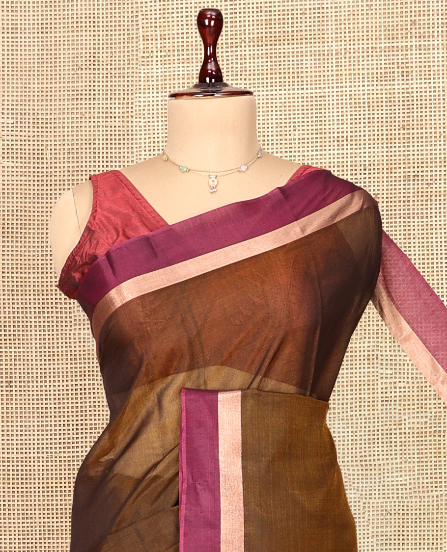 Brown Plain Silk Cotton Saree