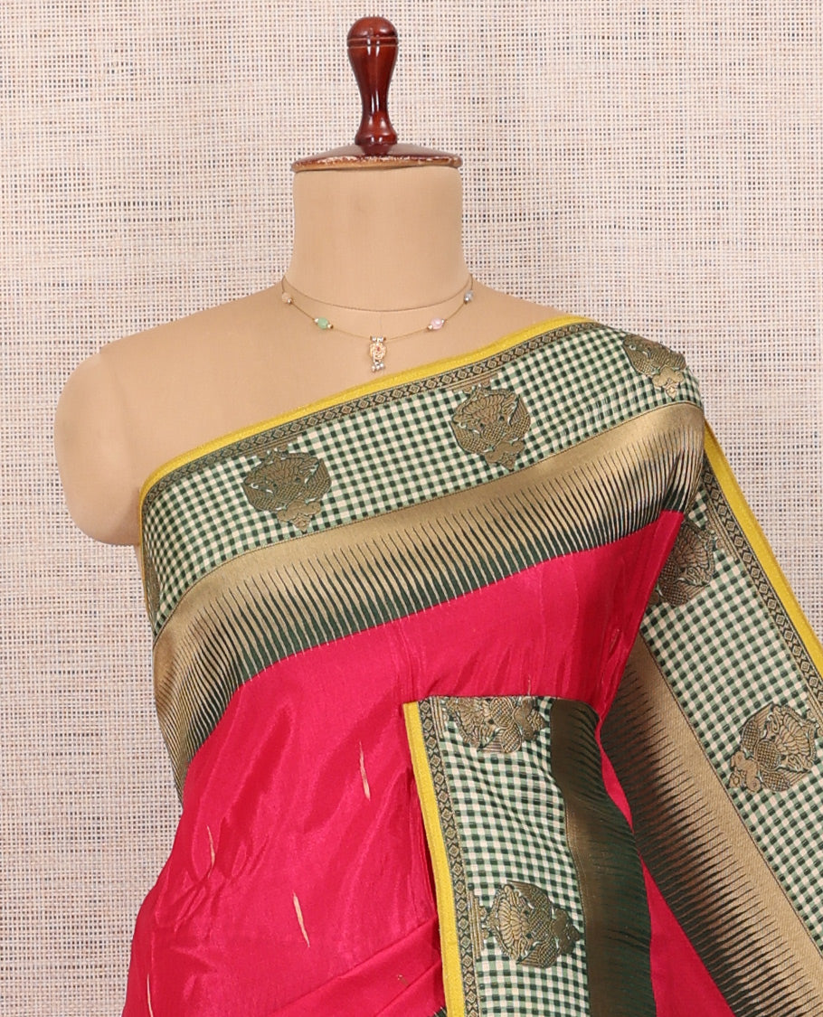 Rani Pink Raindrop-Buttas Semi-Mysore Silk Saree