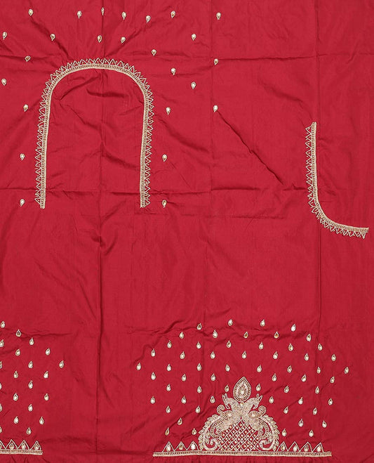 Red geometric, peacok aari embroidered material blouse