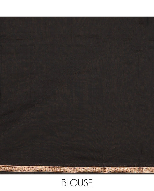 Black Maheshwari Cotton Saree, Uniquely Woven with Flower Buttas All Over Its Body, Subtly Woven Piping Border, Captivating Contrast Pallu Steeped with Buttas, and Paired with a Contrast Blouse
