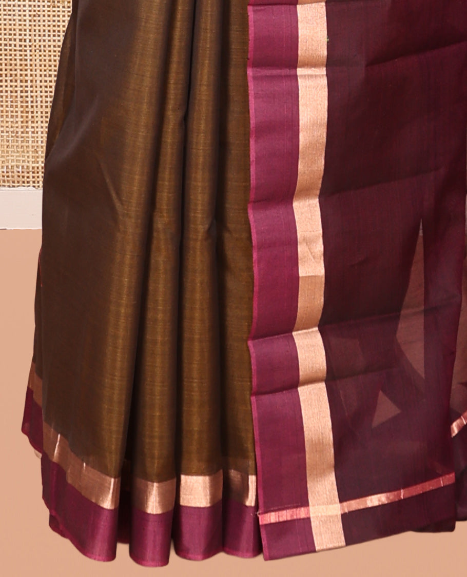 Brown Plain Silk Cotton Saree