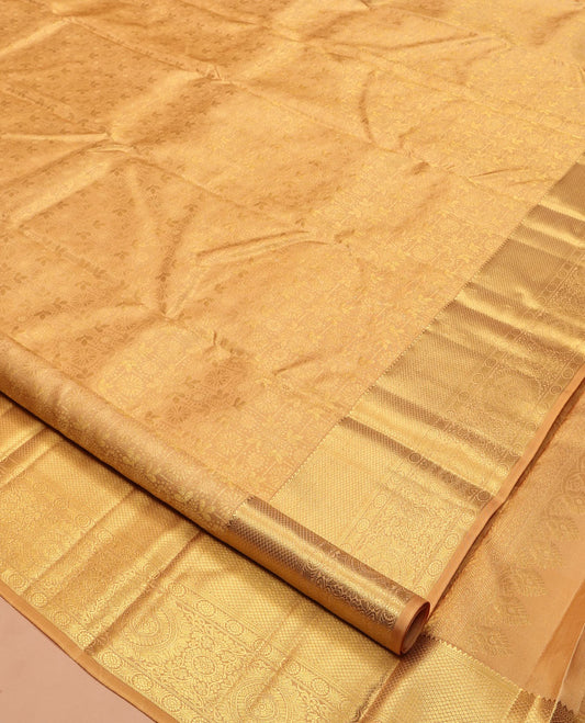 Gold Jacquard Kanchipuram Wedding Silk Saree, Highlighted by a Zari Border of Rekku, Muthu, Mayil Kann, and Chakram, Grand Jaal Pallu, and Matching Blouse
