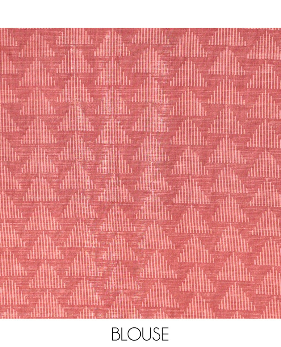 Grey and Orange Tissue Saree, Spotlighted with Horizontal Stripes and Geometric Motifs Printed All Over Its Body, Complemented by a Contrast-Printed Border, Pallu Depicts Geometric Patterns, and Paired with a Contrast Geometric Printed Blouse