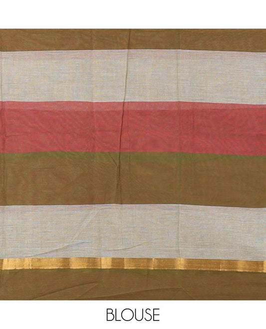multi-color floral, polka dot design chirla cottton saree with contrast striped border & floral, striped design pallu