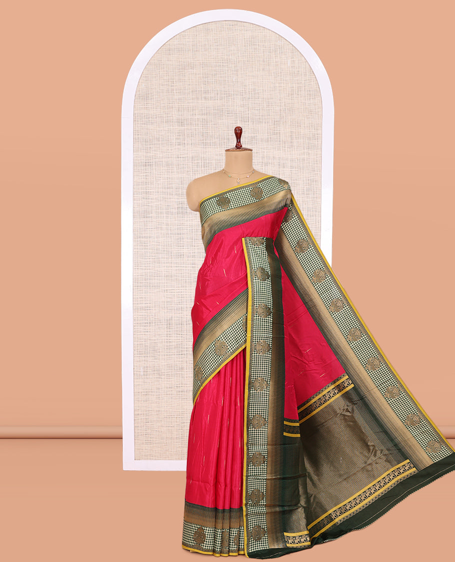 Rani Pink Raindrop-Buttas Semi-Mysore Silk Saree