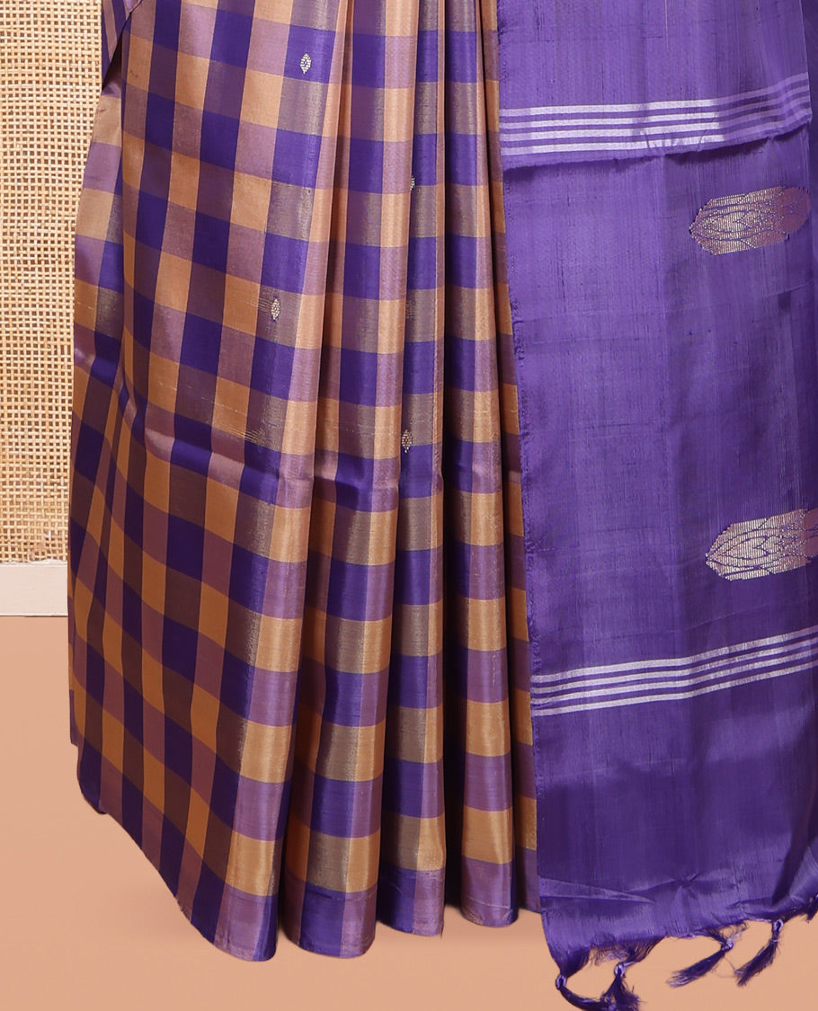 Borderless Multi-Color Checked Banana Pith Saree, Woven with Buttas, a Self-Pallu of Stripes and Buttas, and a Contrast Blouse