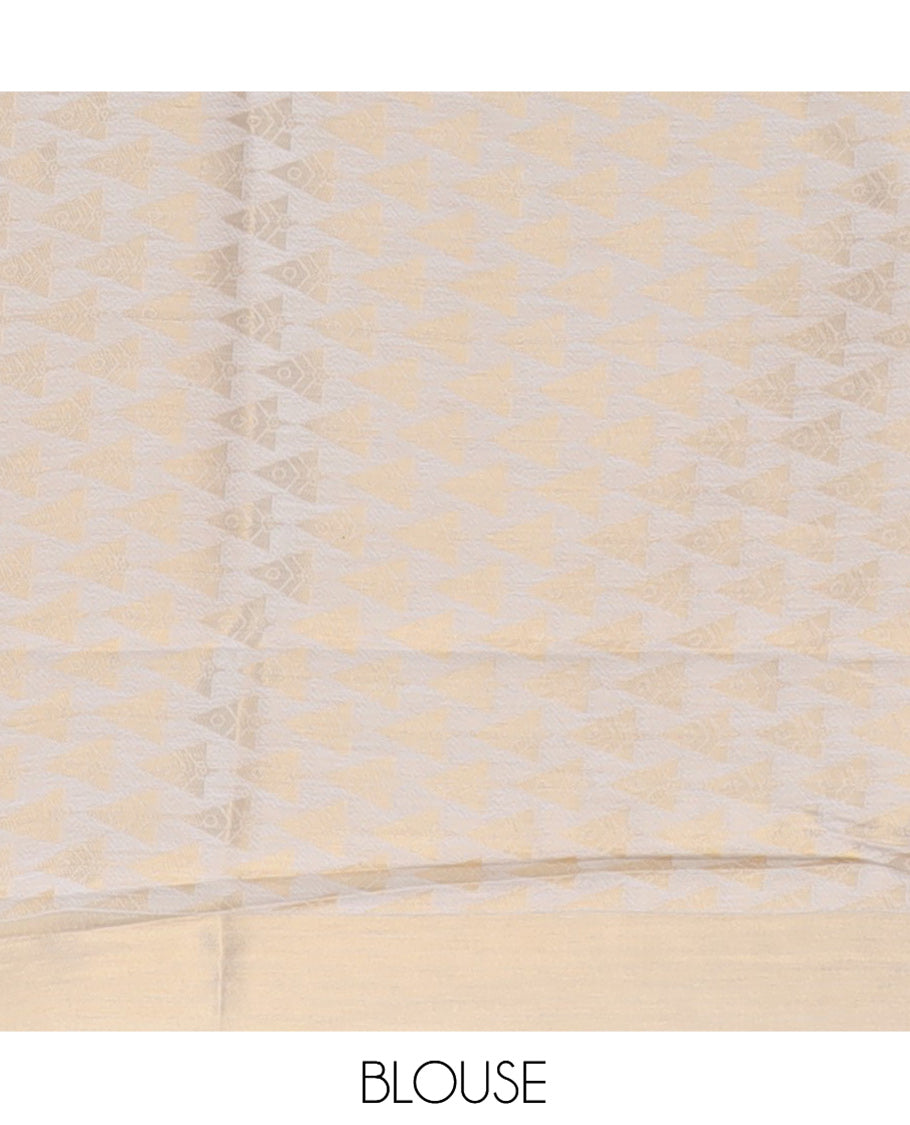 Cream Chanderi Cotton Saree, Adorned with Zari Buttas, Highlighted by Zari Border, Grand Pallu, and a Matching Blouse