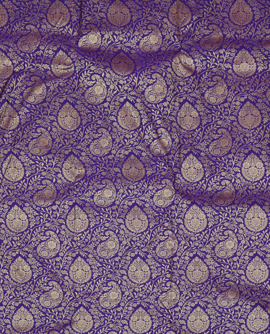 Violet Art Silk Pavadai Material, Decked Up with Jacquard Design, Contrast Traditional Zari Design Border, and Comes with a Contrast Blouse