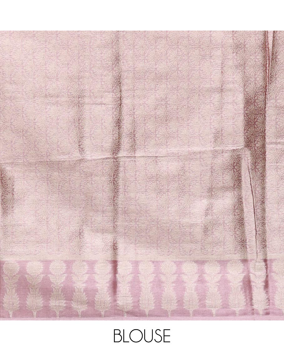 Lavender Tissue Silk Saree Elevated with Floral Jaal Brocade Weave, Featuring a Unique Motifs Woven Border, Pallu of Intricate Designs, and Paired with a Matching Brocade Blouse