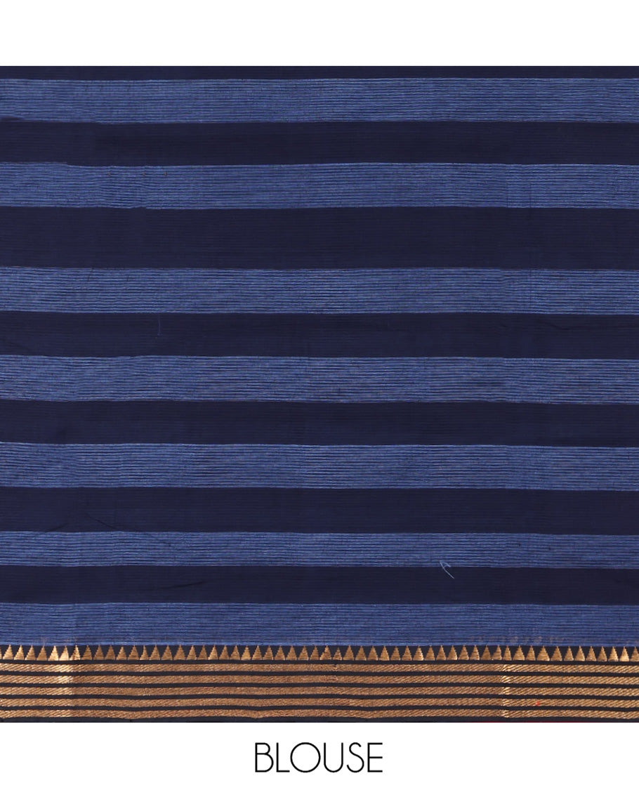 Multi-Color Checked Mangalgiri Cotton Saree, Highlighted by Zari Temple Border, Zari-Striped Pallu, and Paired with a Matching Blouse