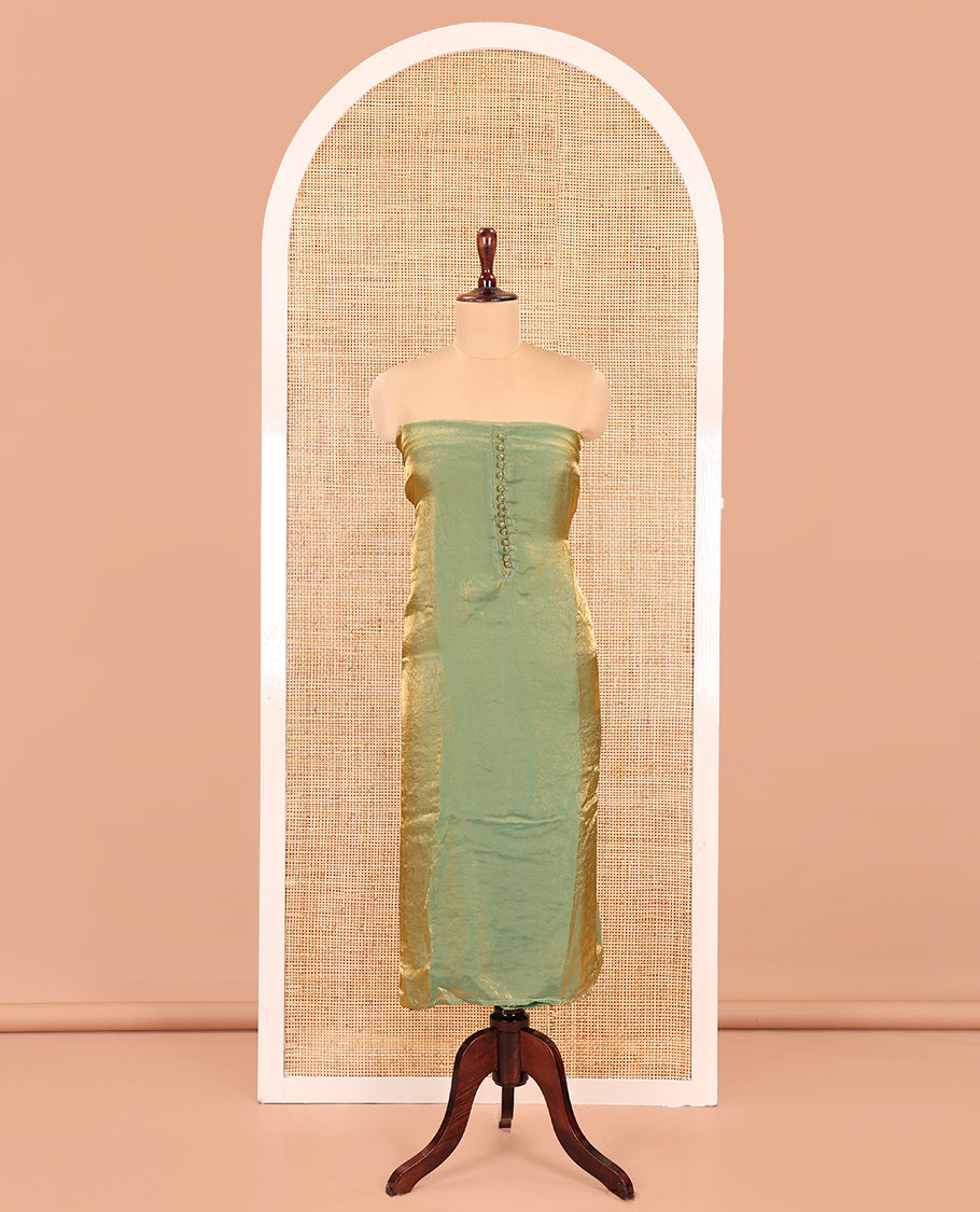 Pista Green Fendi Organza Material Chudidar Fetaures Pom-Pom-Neckline Top, Plain Bottom, and Scallop Embroidered Dupatta