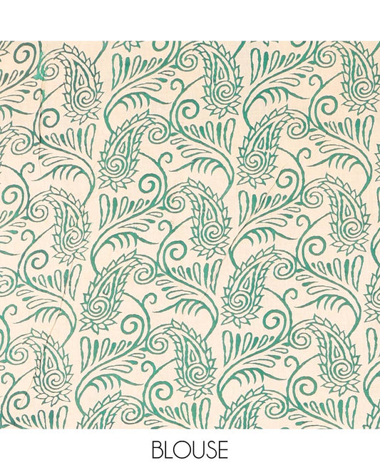 Black Machine-Printed Kalamkari Cotton Saree, Highlighted by Batik-Style Leaf Printed on Its Body, Batik Paisley Printed Border, Pallu of Floral and Peacock Print, and Paired with a Printed Blouse