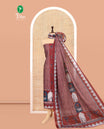 Maroon Cotton Material Churidar Set, Mughal-Style Printed Top, a Plain Bottom, a Mughal-Style Printed Dupatta