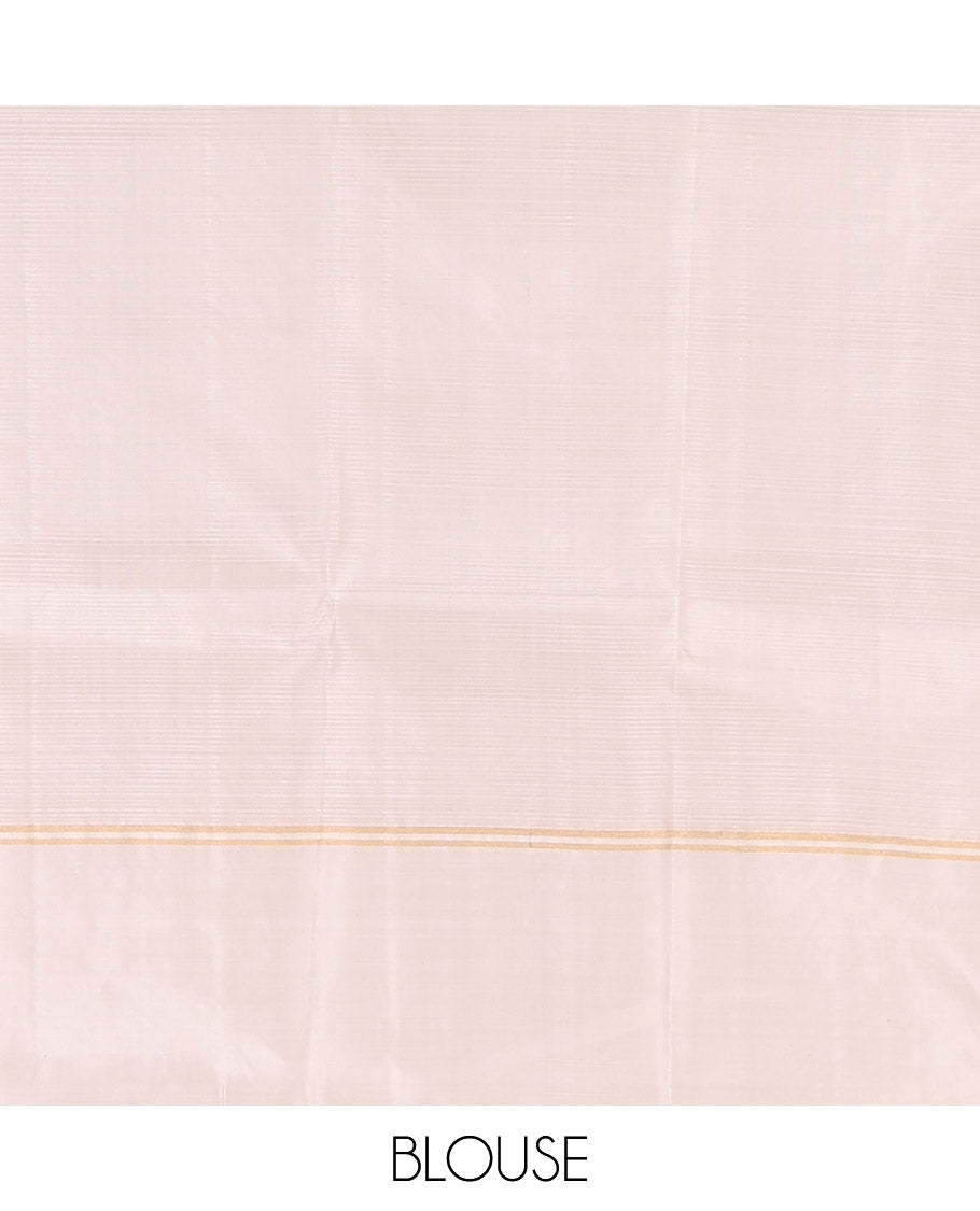 Purple Kanchipuram Silk Saree, Sparsely Woven with Zari Buttas, Contrast Border, Sparsely Woven Pallu, and Contrast Blouse