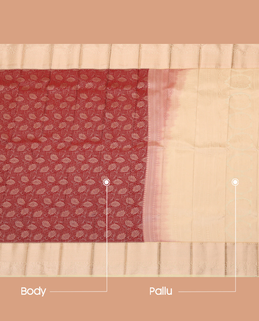 Red Budget Silk Saree, Adorned with Jacquard Design, Complemented by Contrast Traditional Zari Border, a Grand Pallu and a Contrast Blouse