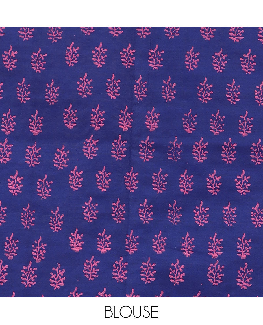 Borderless Pink South Cotton Saree, Steeped with Tamil Letters Print, Has a Matching and Contrast Block Printed Blouse