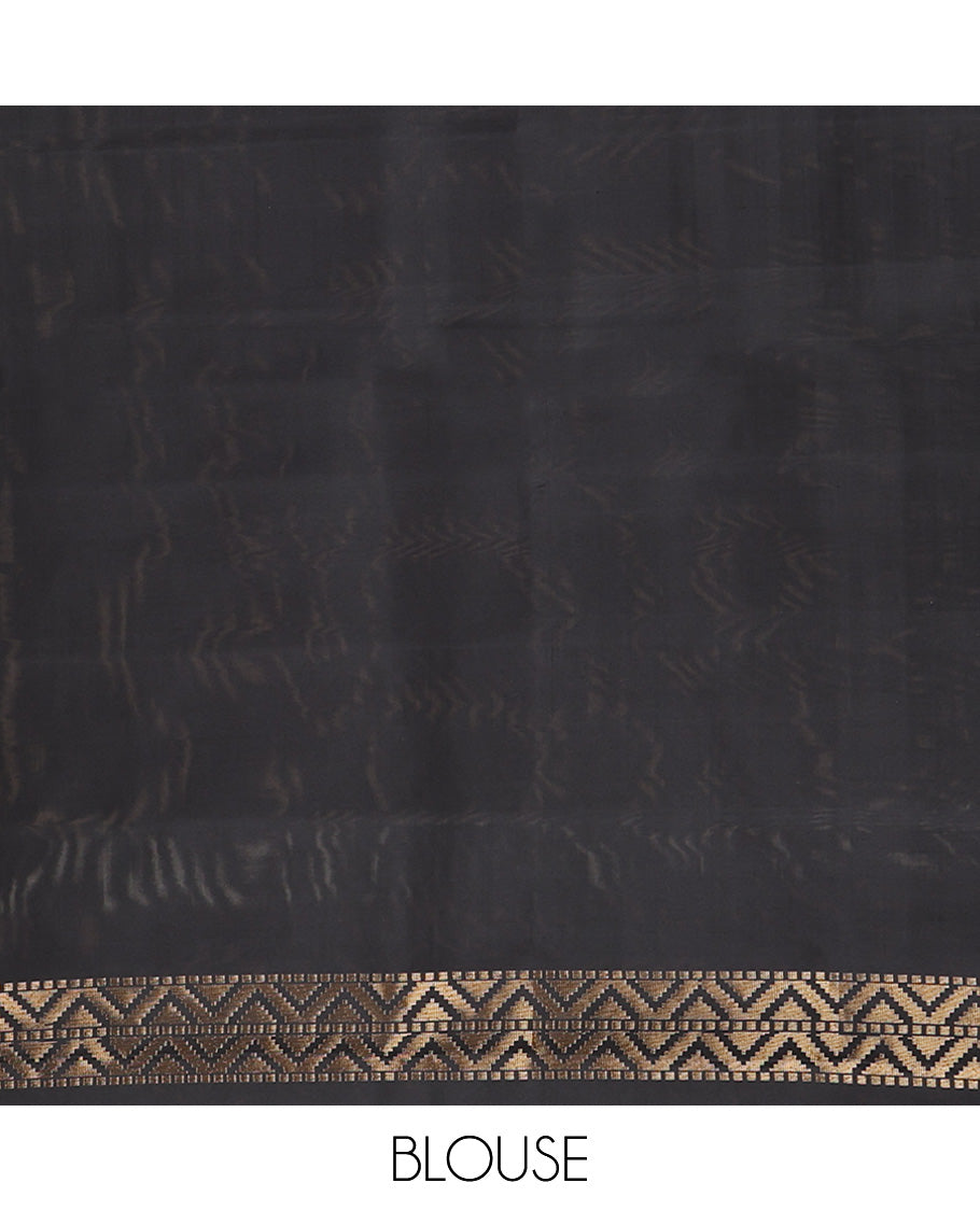 Black Plain Mayuri Soft Silk Saree, Spotlighted with Temple Zari Border, Geometric Patterned Pallu and Paired with a Matching Blouse