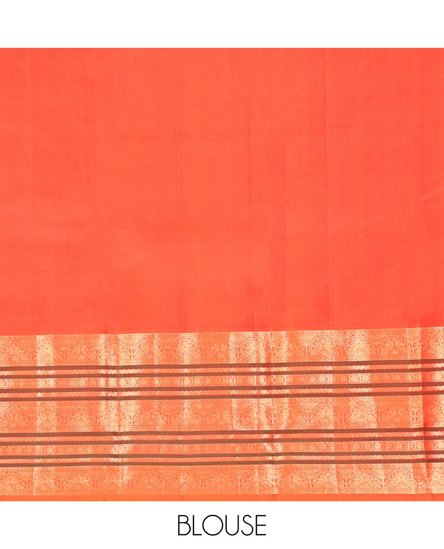 Turquoise Vasundhara Silk Saree, Finely Crafted with Zari Buttas, Complemented by a Contrast Border of Mayil, Neli, and Rudraksham Designs, Grand Pallu, and a Contrast Blouse
