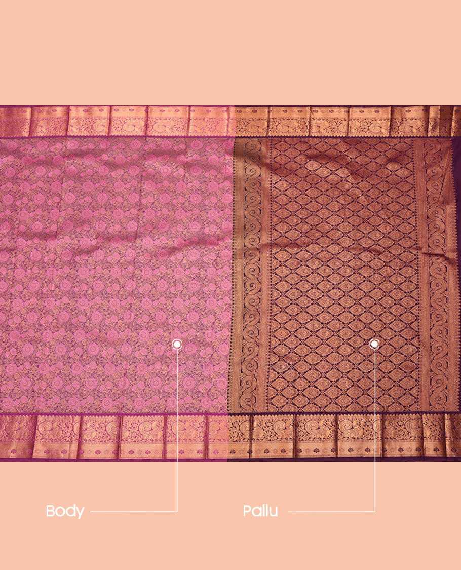 Purple Budget Silk Saree, Meticulously Crafted with Jacquard Design, Complemented by a Contrast Traditional Zari Border, Jaal Pallu, and Contrast Blouse