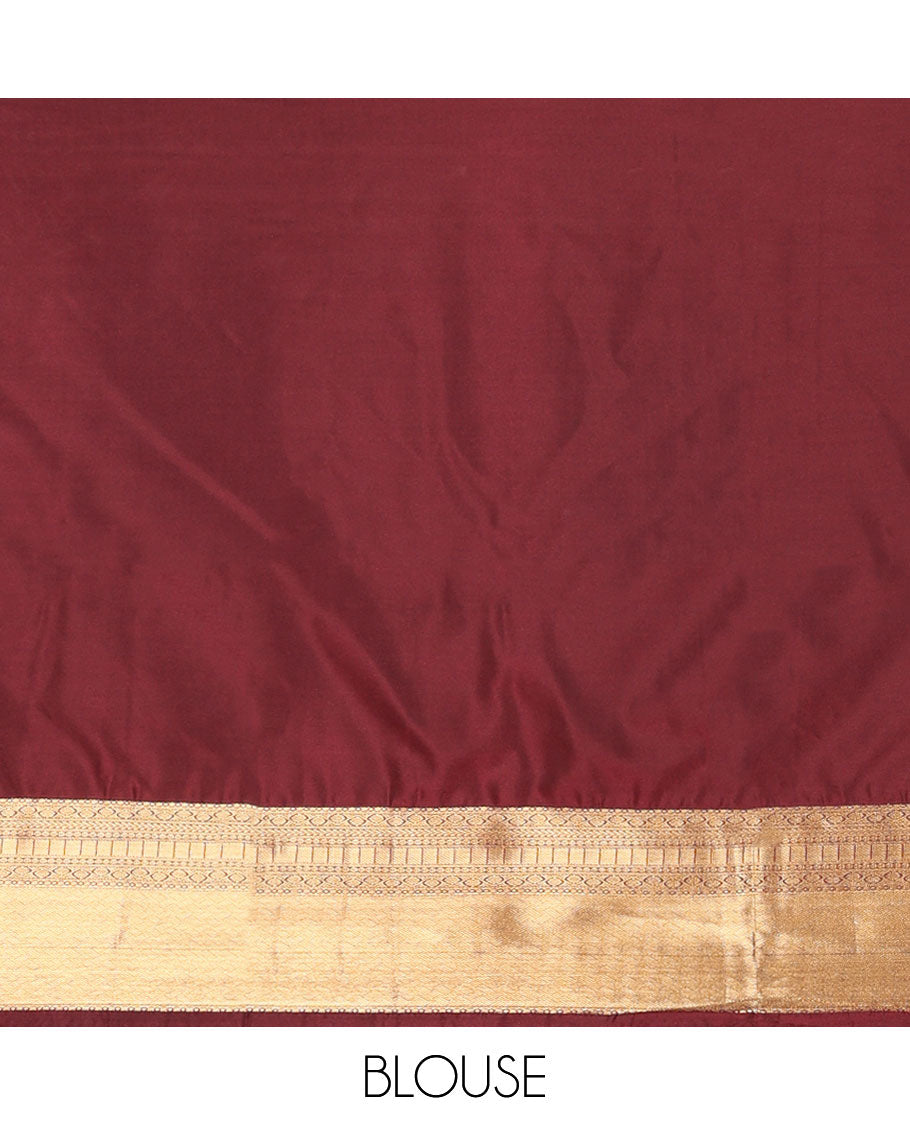 Violet checked, motifs soft silk saree with self zari design border & floral design pallu
