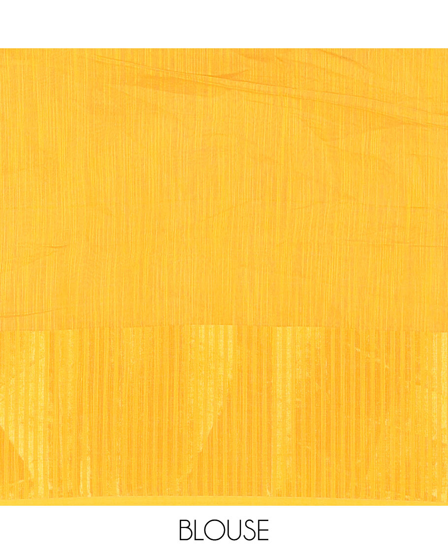 Green plain khadi mul cotton saree, contrast thread temple border, plain pallu, and a contrast plain blouse