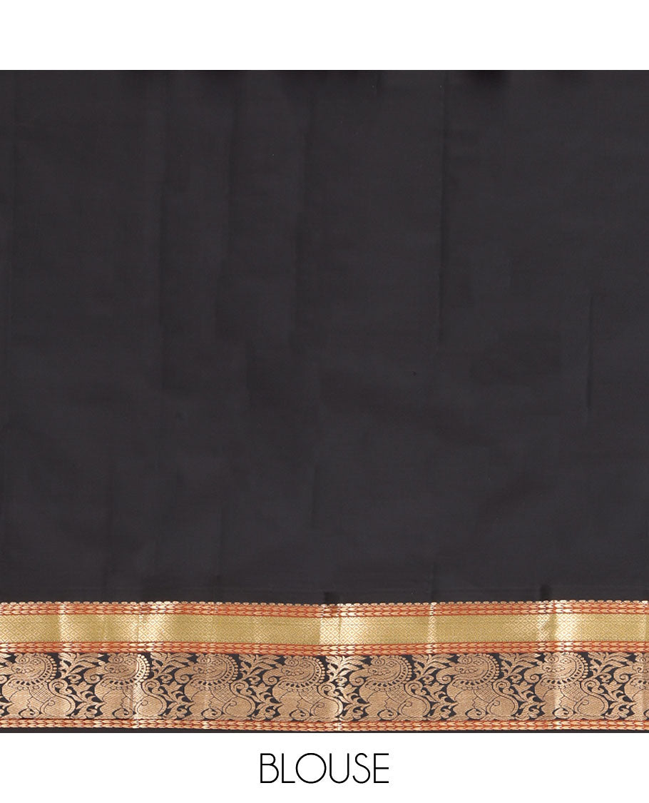 Red Vasundhara Lite Silk Mix Saree, Beautified with Yaali and Chakram Buttas, a Contrast Korvai Border of Mayil Kann and Yaali Designs, Grand Pallu, and a Contrast Blouse