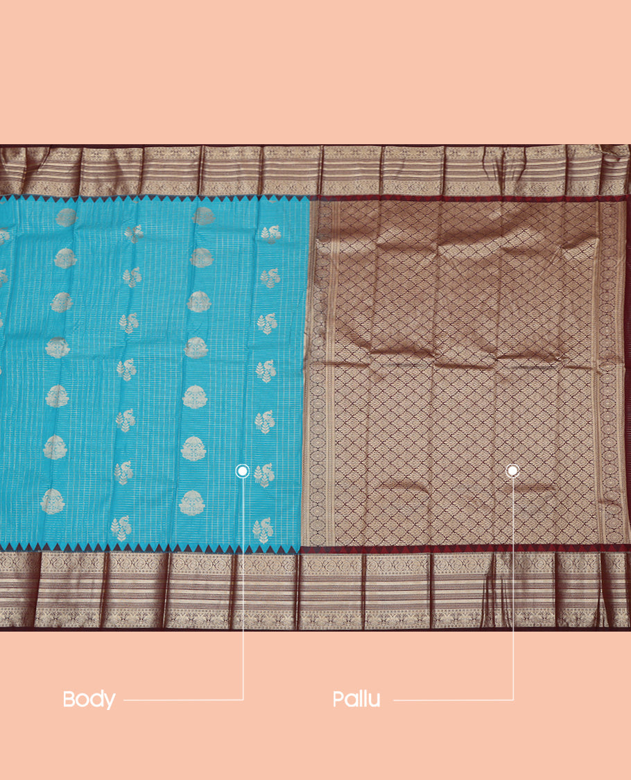 Blue Zari Butta Budget Silk Saree