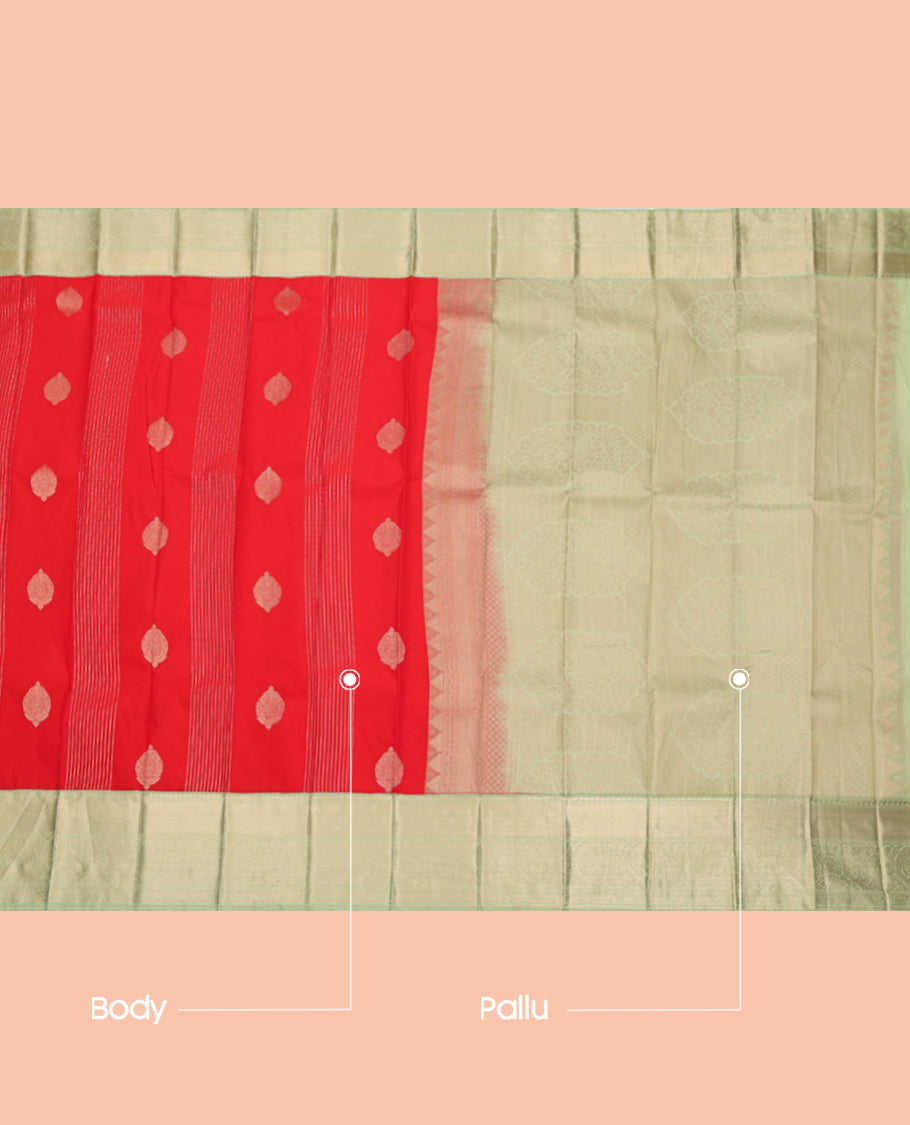 Red Budget Silk Saree, Finely Crafted with Zari Buttas, Complemented by a Contrast Traditional Zari Design Border, Grand Pallu, and a Contrast Blouse