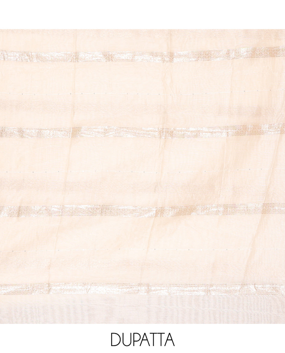 Chikku Chanderi Material Chudidar Features Buttas and Neckwork Top, a Matching Blouse, Matching Dupatta